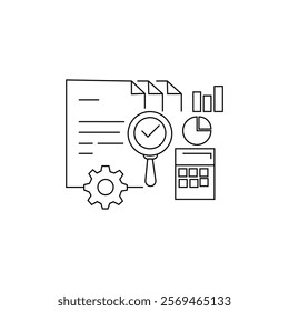 Audit Related Design with Line Icons. Simple Outline Symbol Icons.