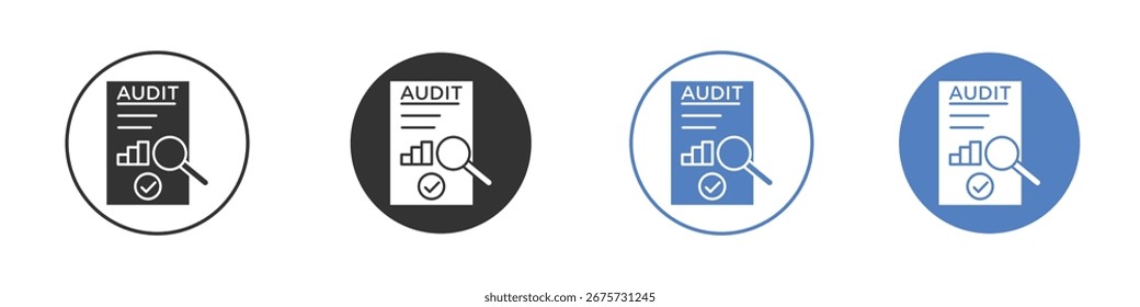 Audit report icon collection for app in black and blue colors