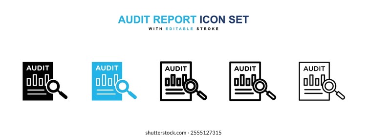 Audit report icon collection in black and blue colors