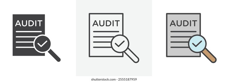 Audit report icon collection in black and colored style.