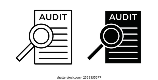 Audit report icons in black filled and outlined style