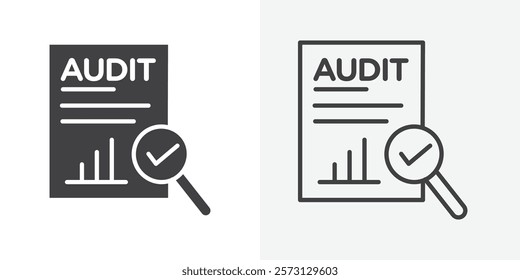 Audit report icons. flat and line style set