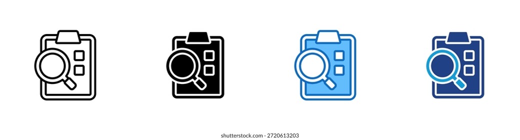 Audit Report Multiple Style Icon Design Vector - magnifying glass over a checklist, symbolizing audit, review, and performance evaluation