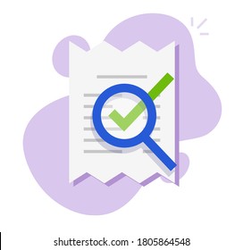 Audit research of bill payment on money receipt invoice vector icon, idea of analysis expenses, order pay, budget balance, expensive purchase cost, financial compliance on fraud or valid transaction
