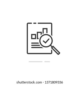 Audit Research Report Icon Vector Symbol, Line Outline Art Design Quality Control Evaluation Pictogram, Financial Fraud Check Or Tax Analysis Sign, Concept Of Accounting Or Statistic Document Label