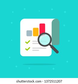 Audit research report icon vector symbol, flat cartoon design quality control evaluation pictogram, financial fraud check or tax analysis sign, concept of accounting or statistic document label