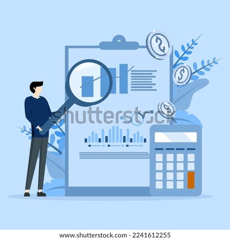Audit service Help concept. Financial reports, bookkeeping analysis, Investors make an assessment of company costs, company financial management. flat vector modern illustration