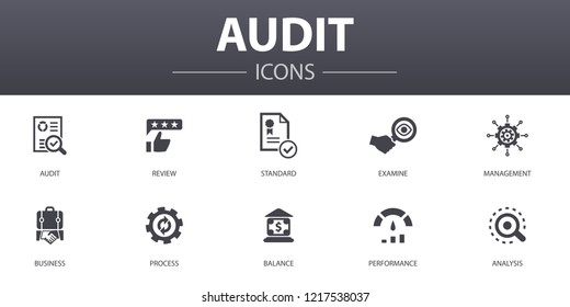 audit simple concept icons set. Contains such icons as review, standard, examine, process and more, can be used for web, logo, UI/UX