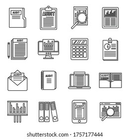 Audit system icons set. Outline set of audit system vector icons for web design isolated on white background