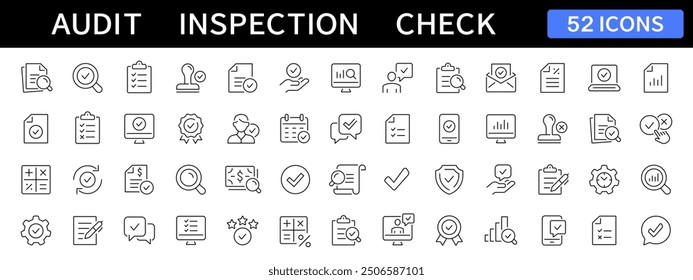 Audit thin line icons set. Check and Inspection editable stroke icon. Vector