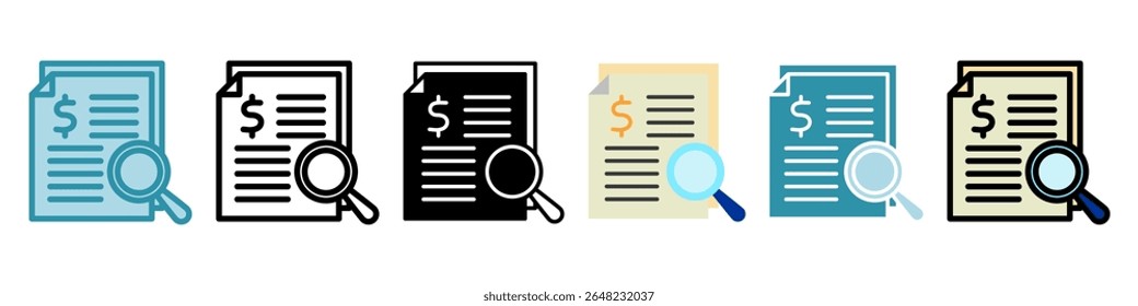 Audit Trail multi style, mini illustration icon set. Vector for modern concept, print, UI, UX kit, web and app development. Related to risk management, business, finance.