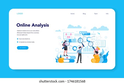 Audit web banner or landing page. Business online analysis. Financial inspection and analytics. Optimization and progress. People working with graph and diagram. Isolated flat vector illustration