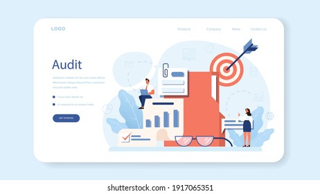 Audit web banner or landing page. Business operation research and analysis. Financial inspection and analytics. Isolated flat vector illustration
