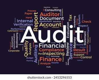 Audit word cloud template. Business model concept vector background.