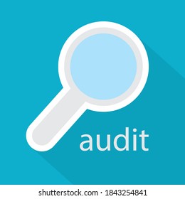 audit word and magnifying glass icon - vector illustration