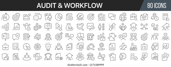 Audit and workflow line icons collection. Big UI icon set in a flat design. Thin outline icons pack. Vector illustration EPS10