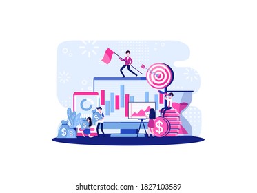 Auditing, business analysis concept with characters. Concept of opportunities. Graphic and audit documentation, economic analysis financial budget. Vector illustration