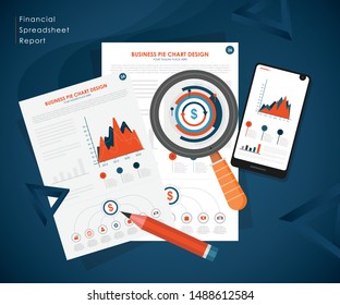 auditing, data analysis, statistics, research. Growing Charts and Charts. Top view. Vector illustration.