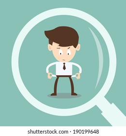 Auditing Financial Statements -   magnifying glass looking  businessman  auditing financial 