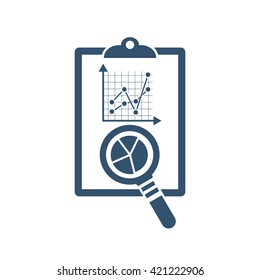 Auditing icon. Magnifying glass with documents. Financial audit. Research, project management, planning, accounting, analysis, data. Vector illustration. Auditing concepts symbol. Data checking