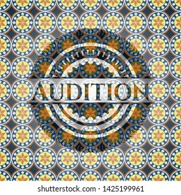 Audition arabic badge. Arabesque decoration.