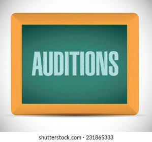 auditions sign on a board illustration design over a white background