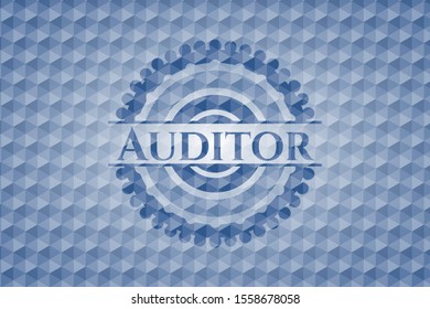 Auditor Blue Emblem Or Badge With Abstract Geometric Pattern Background. Vector Illustration. Detailed.