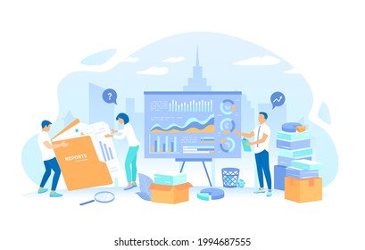 The auditor checks the documents of the company. Financial reporting team prepares the annual financial statements. Financial Report Accounting, analysis, audit Working process, teamwork communication