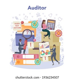 Auditor Concept Set. Business Operation Research And Analysis.