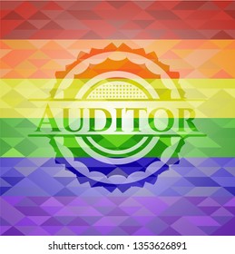 Auditor on mosaic background with the colors of the LGBT flag