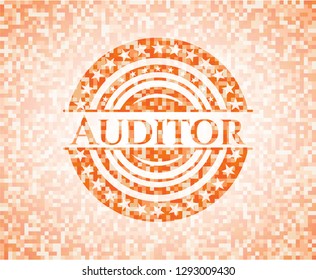 Auditor Orange Tile Background Illustration. Square Geometric Mosaic Seamless Pattern With Emblem Inside.