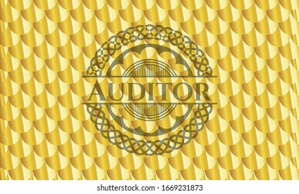 Auditor Shiny Golden Badge. Scales Pattern. Vector Illustration. Detailed.