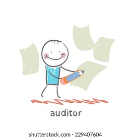 Auditor writes on a piece of paper