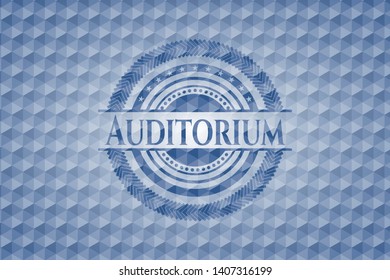 Auditorium blue emblem with geometric pattern. Vector Illustration. Detailed.