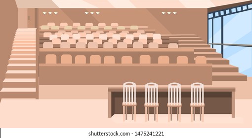 auditorium lecture hall interior empty no people modern college university classroom with wooden seats flat horizontal