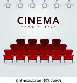 Auditorium and seats in a movie theater. Flat vector cartoon Cinema interior illustration with chair, armchair and sofa. Objects isolated on a white background.