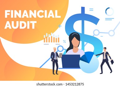 Auditors working on financial reports. Finance, accounting, analysis. Financial audit concept. Vector illustration can be used for presentation, posters, landing pages