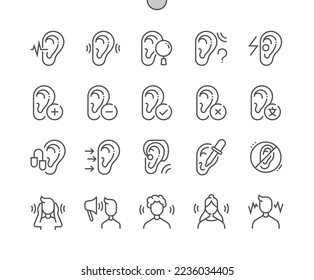 Auditory. Ear and hearing aid. Not listen. Search auditory. Pixel Perfect Vector Thin Line Icons. Simple Minimal Pictogram