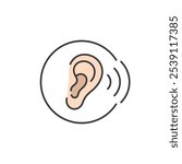 An auditory health icon, featuring an ear within a circle, symbolizing hearing and sound waves. It is relevant for medical and pharmacy contexts, emphasizing the importance of ear care and hearing