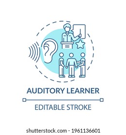 Auditory Learner Turquoise Concept Icon. Learning By Sound. Hearing Information. Self Development And Studying Idea Thin Line Illustration. Vector Isolated Outline RGB Color Drawing. Editable Stroke