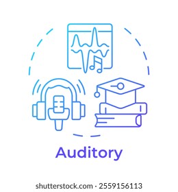 Auditory learners blue gradient concept icon. Absorbing information through listening. Special school education. Round shape line illustration. Abstract idea. Graphic design. Easy to use in article