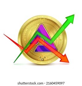 Moneda de audio aislada de fondo blanco. Vector 3D realista. Concepto de inversión cripto moneda tendencia bolsa de comercio de valores. Los movimientos del mercado están por encima de todo, en el mercado bursátil de la cadena de bloques.