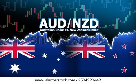 AUDNZD currency pair in the forex market. Foreign exchange illustration. Price fluctuation concept. AUD : Acronym for Australian Dollar. NZD : Acronym for New Zealand Dollar.