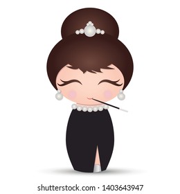 Audrey Hepburn Kokeshi Doll - Vector Illustration