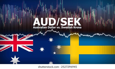 Par de moedas AUDSEK no mercado de forex. Ilustração de moeda estrangeira. Conceito de flutuação de preços. AUD : Acrônimo para Dólar Australiano. SEK : Acrônimo para Coroa Sueca.