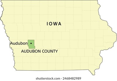 Audubon County and city of Audubon location on Iowa state map