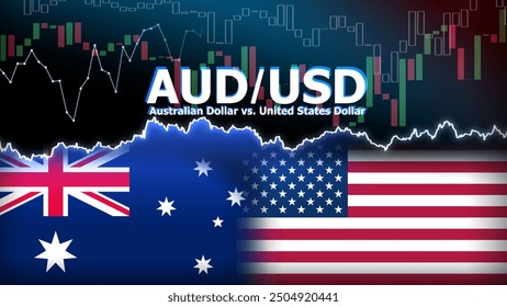 AUDUSD currency pair in the forex market. Foreign exchange illustration. Price fluctuation concept. AUD : Acronym for Australian Dollar. USD : Acronym for United States Dollar.