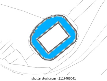 Aue, Football Stadium, outline vector map. The bundesliga statium map was drawn with white areas and lines for main roads, side roads.