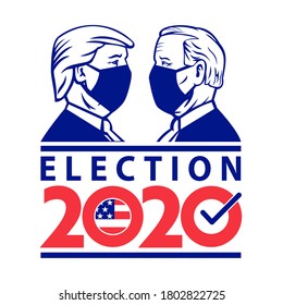 Aug 26, 2020, AUCKLAND, NEW ZEALAND: Illustration Of American Presidential Election 2020 Showing Republican President Donald Trump And Democrat Joe Biden Wearing A Face Mask Face Covering Retro Style.