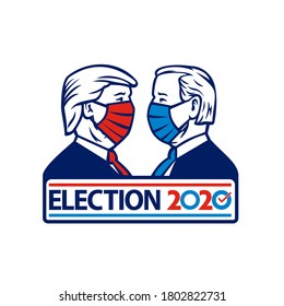 Aug 26, 2020, AUCKLAND, NEW ZEALAND: Illustration Of American Presidential Candidate For 2020 US Election, Republican Donald Trump And Democrat Joe Biden Wearing Face Mask Side View In Retro Style.